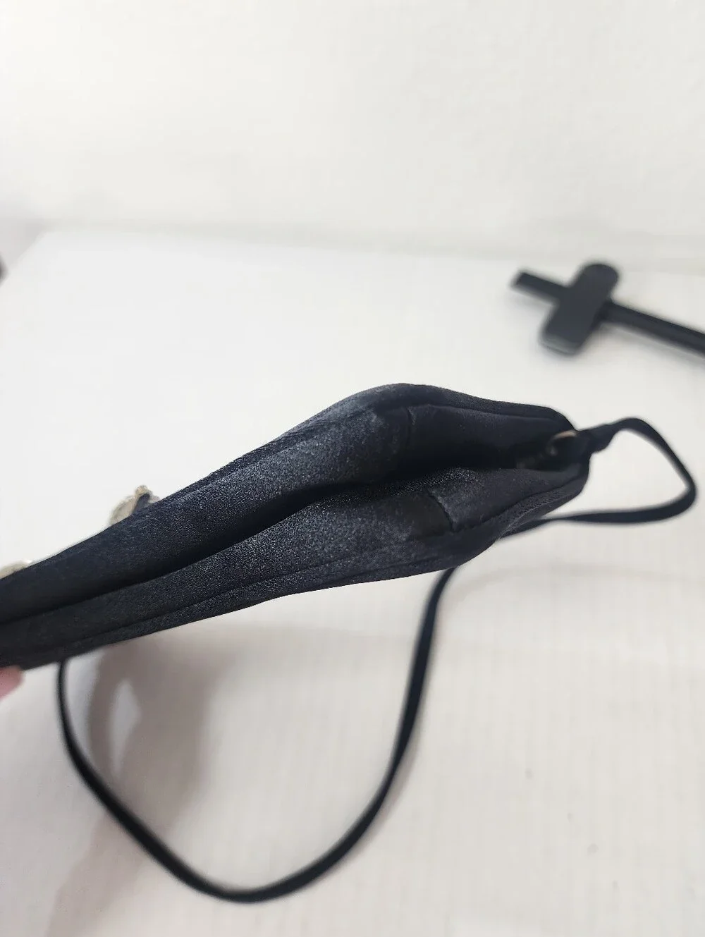 Vintage Y2K Jimmy Choo Black Silk Satin Crystal Bow Evening Clutch Bag